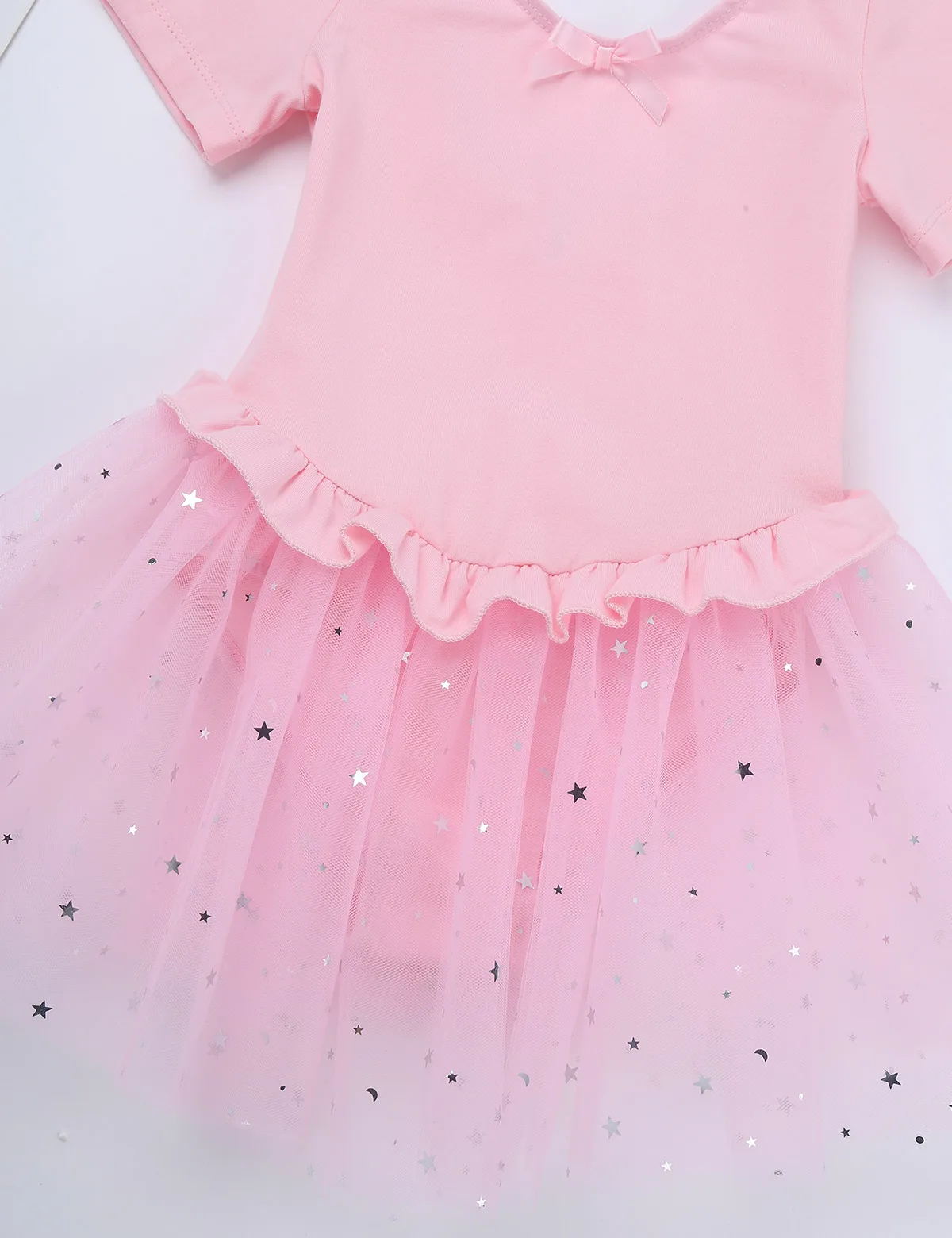 Cute Girls U-shaped Back Shiny Stars Sequins Mesh Ballet Dance Gymnastics Leotard Tulle Tutu Dress for Kids Dancer Perfprmance image 4