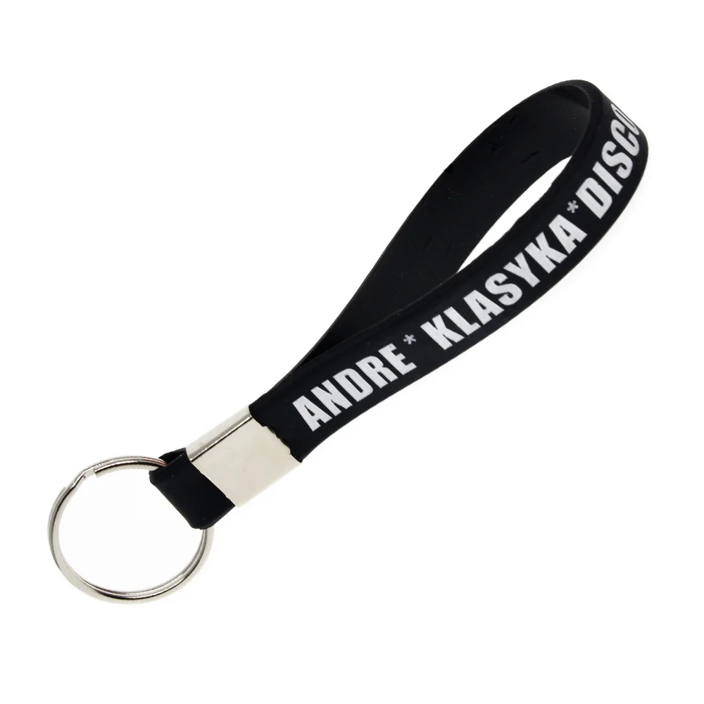 Günstigstes Maßgefertigtes Logo Geprägtes Silikon-Armband Schlüsselanhänger Schwarz – Detail 6