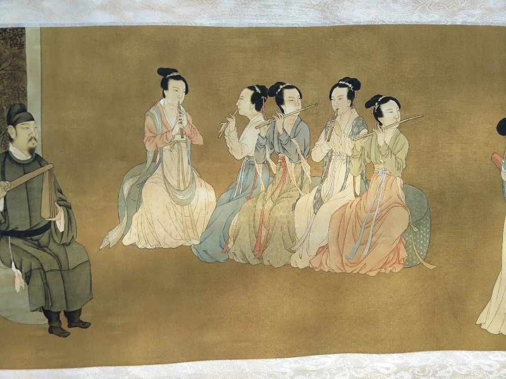 Hand-painted Chinese paintings, picture the long axis of the Qing Dynasty in China, night  Royal palace  party,10.5m(long)