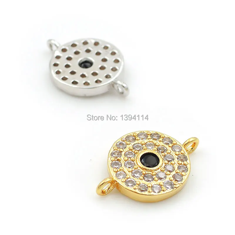 15*10*2mm Micro Pave Clear&Black CZ Round Connector Fit For Women As DIY Bracelets Accessory