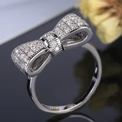 White Bow Zircon Wedding Ring for Women Micro-inlaid Simulation Ring Fashion Simple Jewelry Engagement Love Ring Birthday Gift