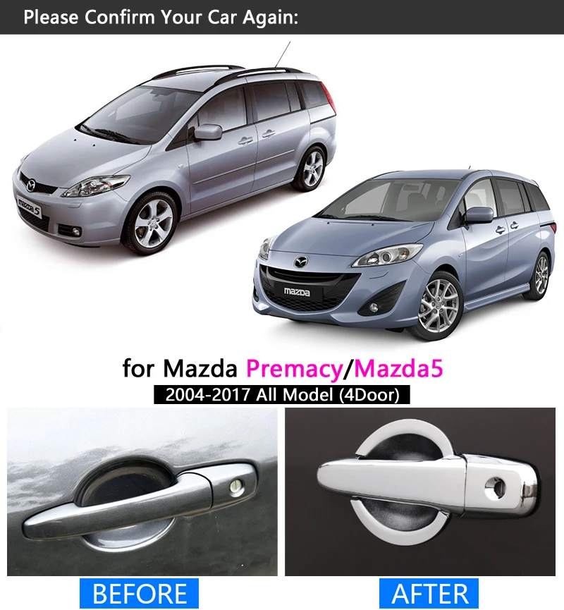 for Mazda 5 Premacy 2004-2017 Chrome Handle Cover Trim Set 2005 2007 2011 2012 2015 2016 Car Accessories Stickers Car Styling