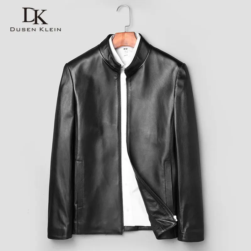 Dusen Klein Men Genuine Leather Jacket Sheepskin Coat Slim/Casual/Black 71D1706