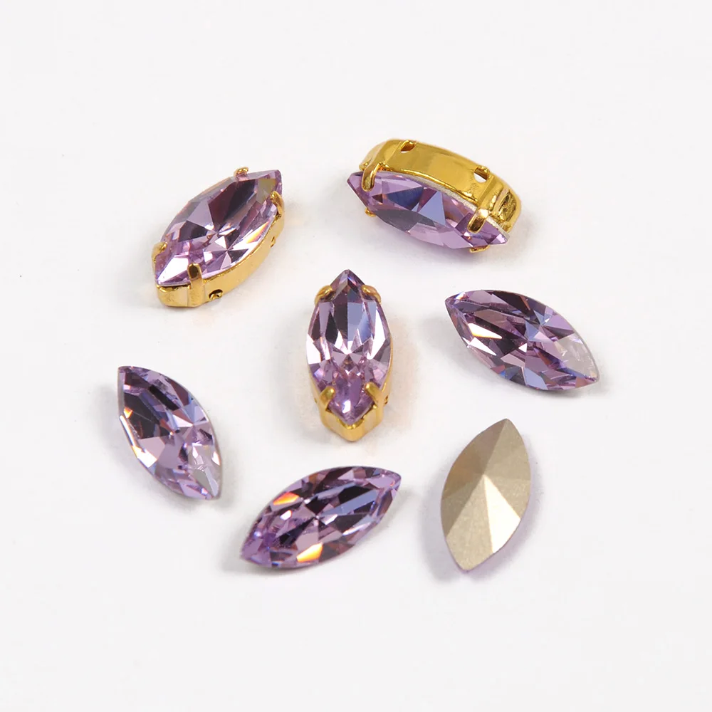 Kristal Jahit Berlian Imitasi Punggung Runcing Bentuk Navette Violet dengan Cakar untuk Dekorasi Perhiasan Pakaian
