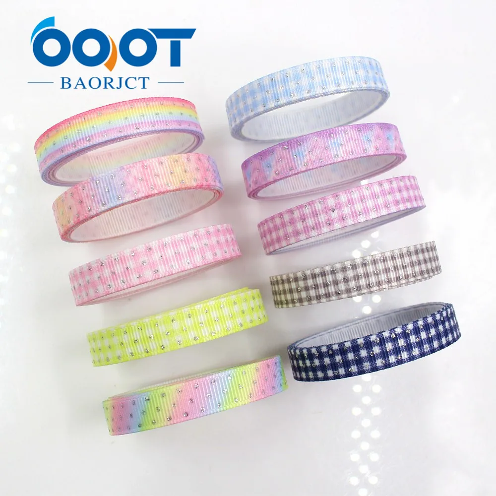 OOOT BAORJCT G-18813-928,10 mm 10 yards flash Silver circularity Dot Printed grosgrain ribbon DIY headdress wedding gift wrap