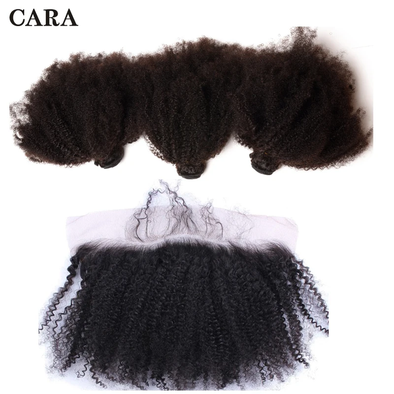 

Afro Kinky Curly Hair With Frontal Closure 3 Human Hair Bundles With Lace Frontal Brazilian Remy Hair Weave Extensions CARA