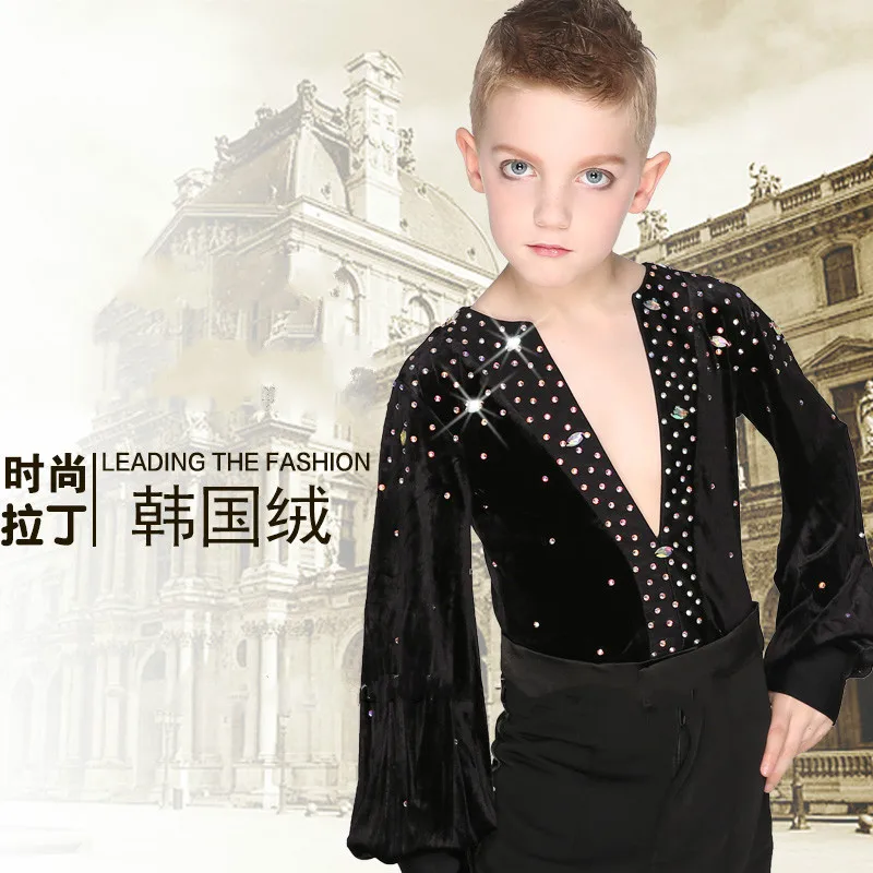 

New boy Latin dance shirt Autumn performance costume Children Latin dance costume Children competition clothing Tops Male