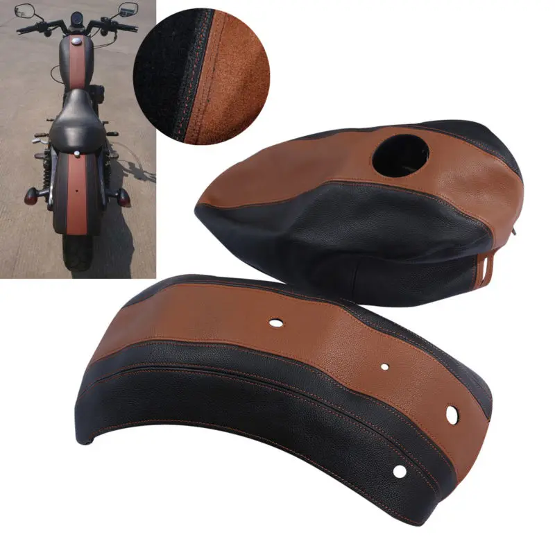 Motorcycle Fuel Gas Tank Leather Cover Fender Protector For Harley Sportster 883 1200 2009-2011