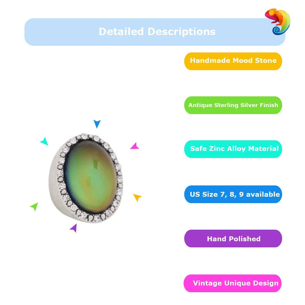 Mojo Vintage Bohemia Retro Color Change Mood Ring Emotion Feeling Changeable Ring Temperature Control Ring for Women MJ-RS027