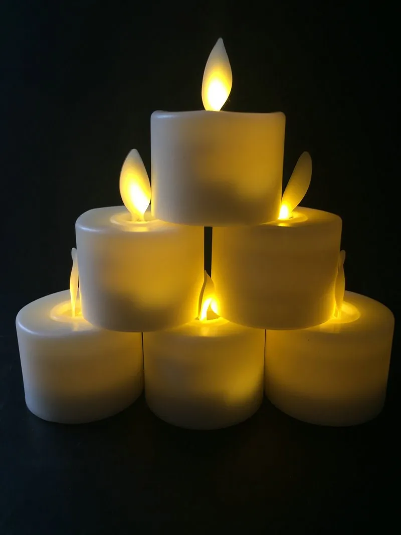 12pcs Electronic Flameless TeaLight LED Votive Candle Swinging Dancing Moving Wick lamp Home Wedding Party table Decor-Warm whit