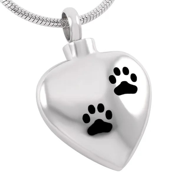 

IJD8382 Black Cat/Dog Paw Print in Heart Pendant Stainless Steel Keepsake Urn Memorial Ashes Holder Cremation Necklace for Pet