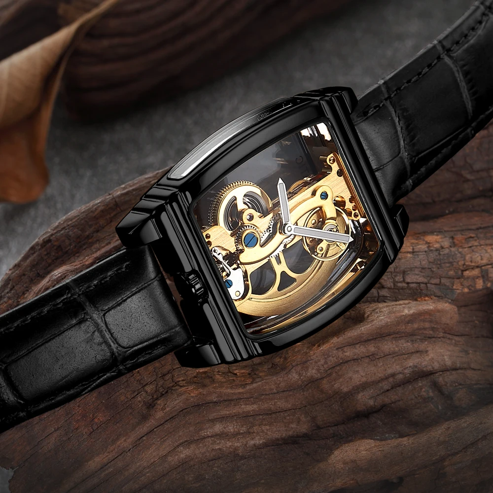 Automatic Mechanical Watch Men Gold Turbillon Steampunk Unique Transparent Skeleton Self Wind Tourbillon Watches montre homme