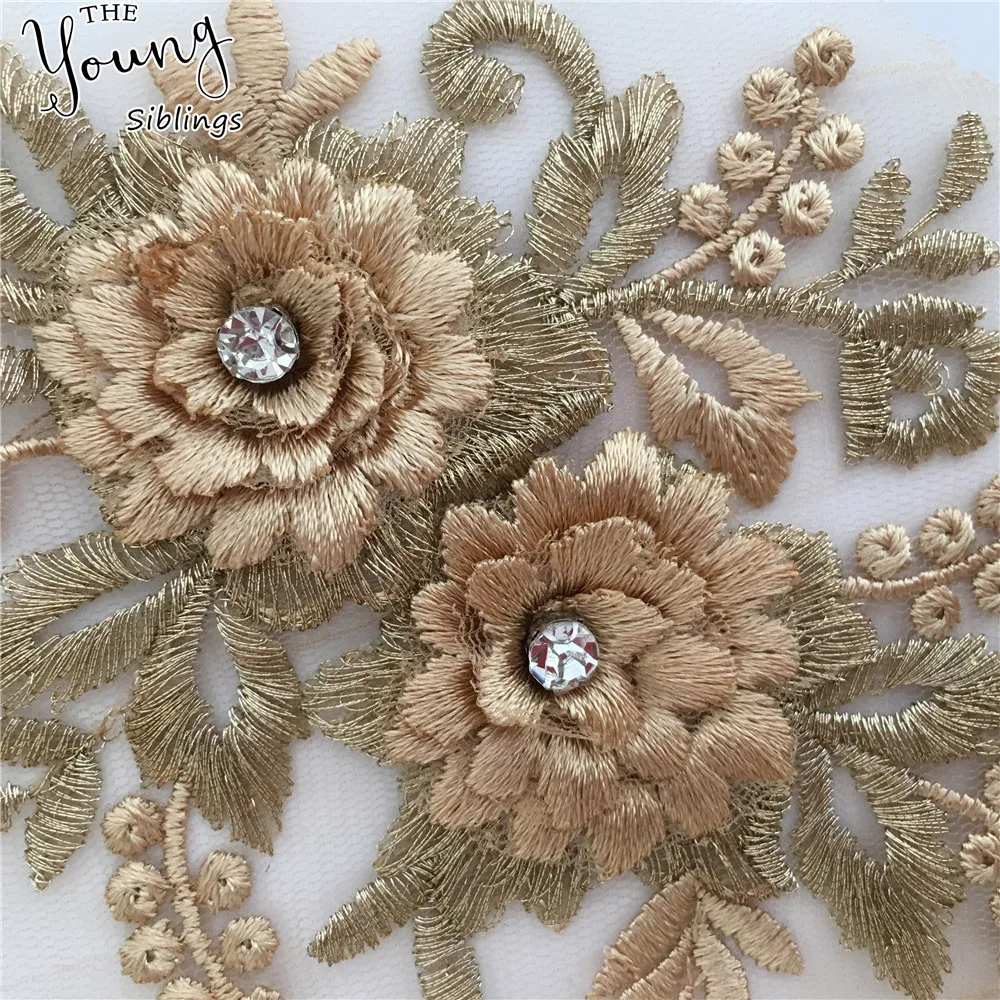 New arrive Golden Embroidery Rhinestone Lace Collar DIY Trim Neckline Fabric Clothing Craft Accessories Supplies Scrapbooking