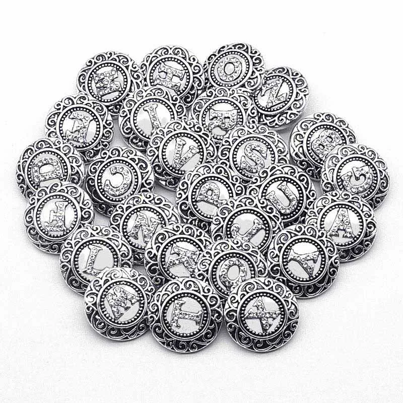 New KZ3092 Beauty Charm Round pattern crystal 26pcs A-M Alphabet Letters Metal 18MM snap buttons for DIY snap jewelry