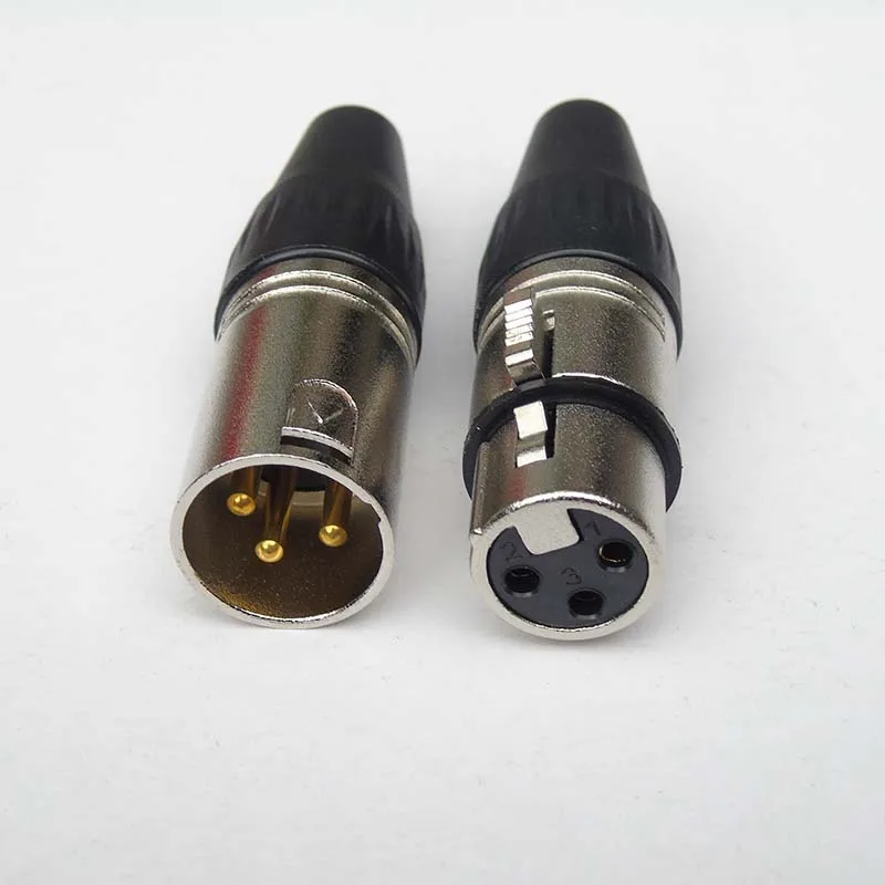 wholesale 60 pcs/lot 3-Pole Female/Male Cannon XLR Connector Plug for Microphone Cannon Connector with 3 pin gold plated