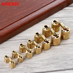 NAIERDI Brass Furniture Hinges 8-18mm Hidden Cabinet Copper Invisible Door Hinge Concealed Barrel Hinge For Gift Box Hardware