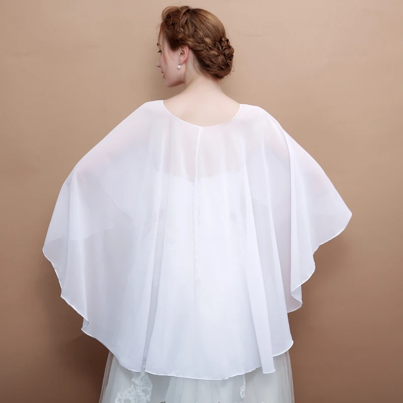 JaneVini – Cape boléro de mariage blanche, en mousseline de soie, pour femme, haut et bas