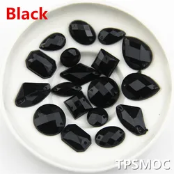 Mix size Black color Sewing Rhinestone Sew On Acrylic Flatback mix shape Gems Strass Stones For Clothes Dress Crafts