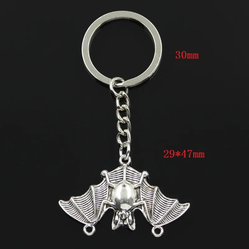 Fashion 30mm Key Ring Metal Key Chain Keychain Jewelry Antique Bronze Silver Color Plated Bat Vampire Dracula 29x47mm Pendant