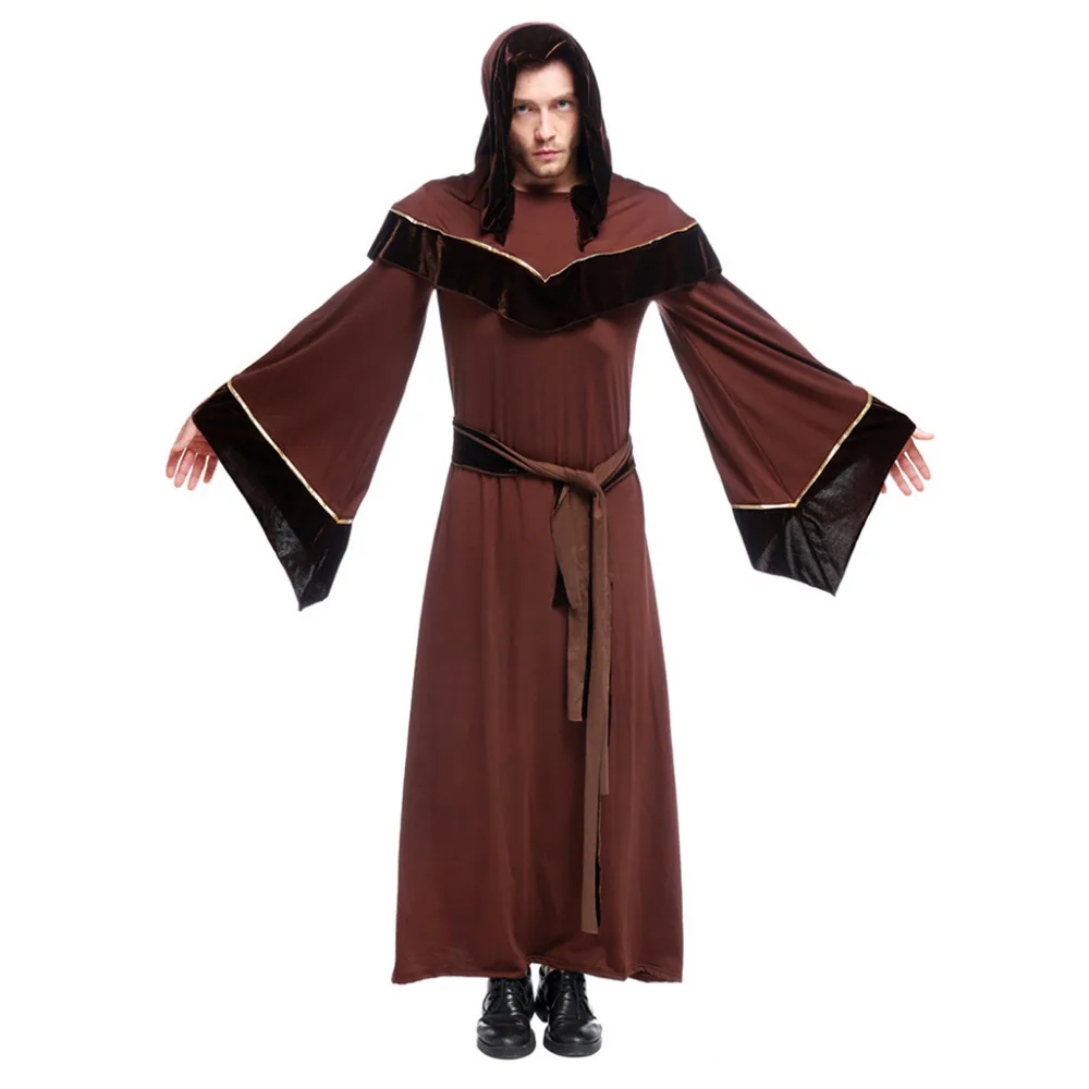 

Medieval Renaissance Gothic Wizard Costume Hooded Robe Cloak Europe Friar Priest Costume Halloween Carnival Costume Cosplay Men