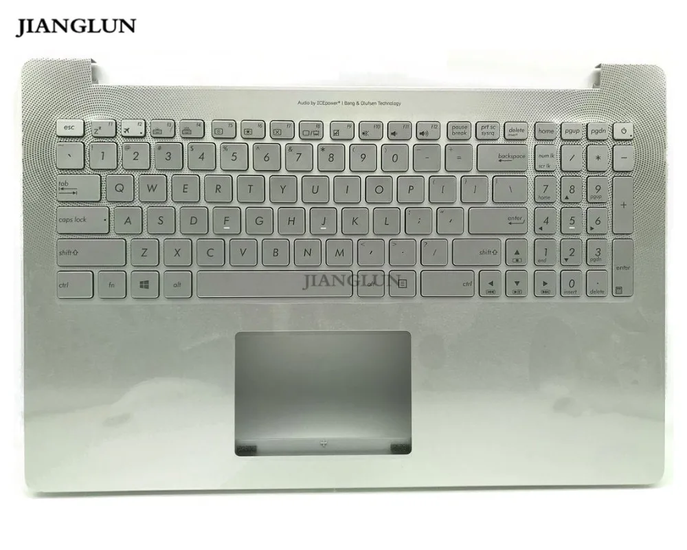 Jianglun Usado Case Superior Prata Palmrest com Teclado dos Eua sem Touchpad para Asus Ux501vw Ux501jw