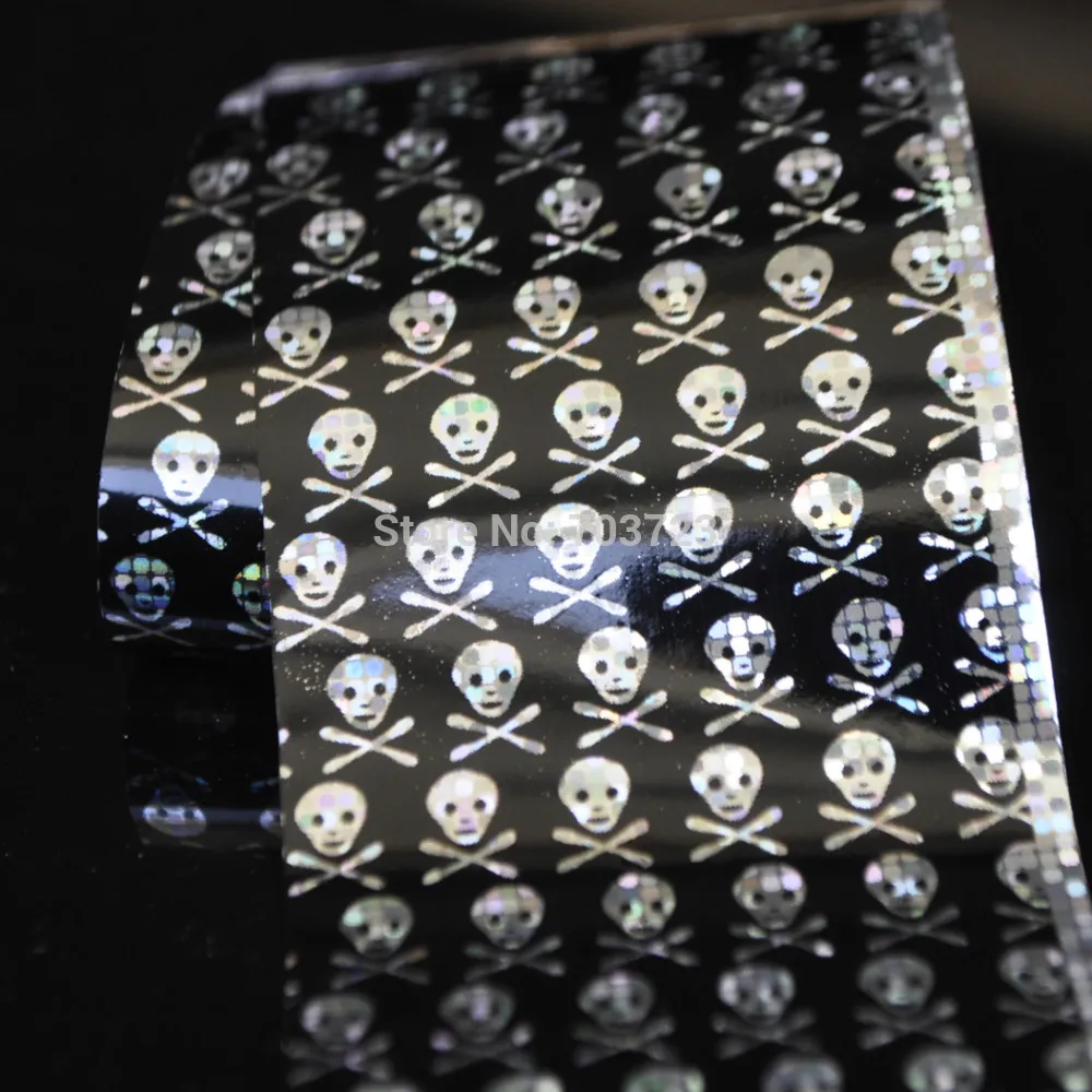 Wholesale Roll Glitter Silver Skull Black Nail Art Glue Transfer Foil Sticker Tips Decor GL25