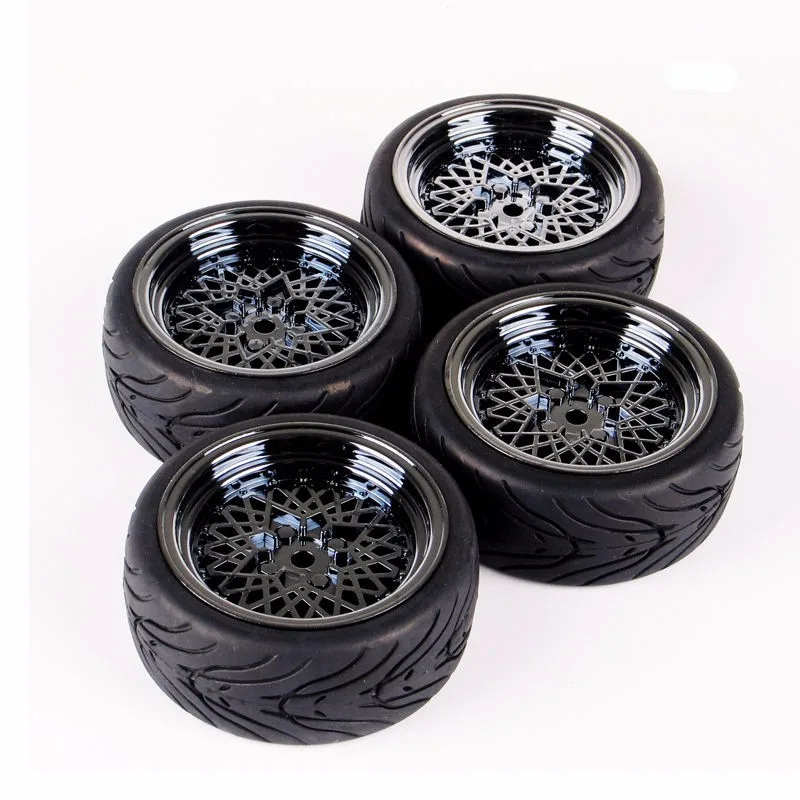 10362+21006 1:10 Scale Flat Rubber Tires and Wheel Rims with 6mm Offset fit HSP HPI RC On Road Racing Car Accessories