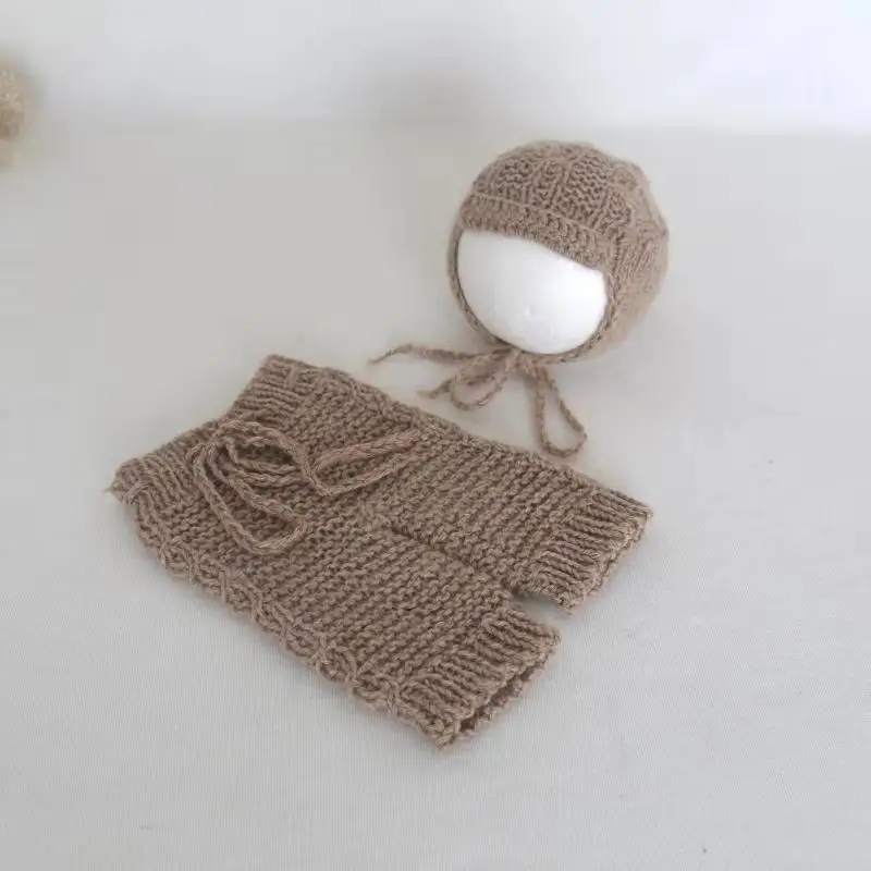 Beige Baby Boy Clothes Knitted Newborn Hat and Pant Chunky Bay Full set Angora Newborn Outfit Baby Bodysuit Photo Prop