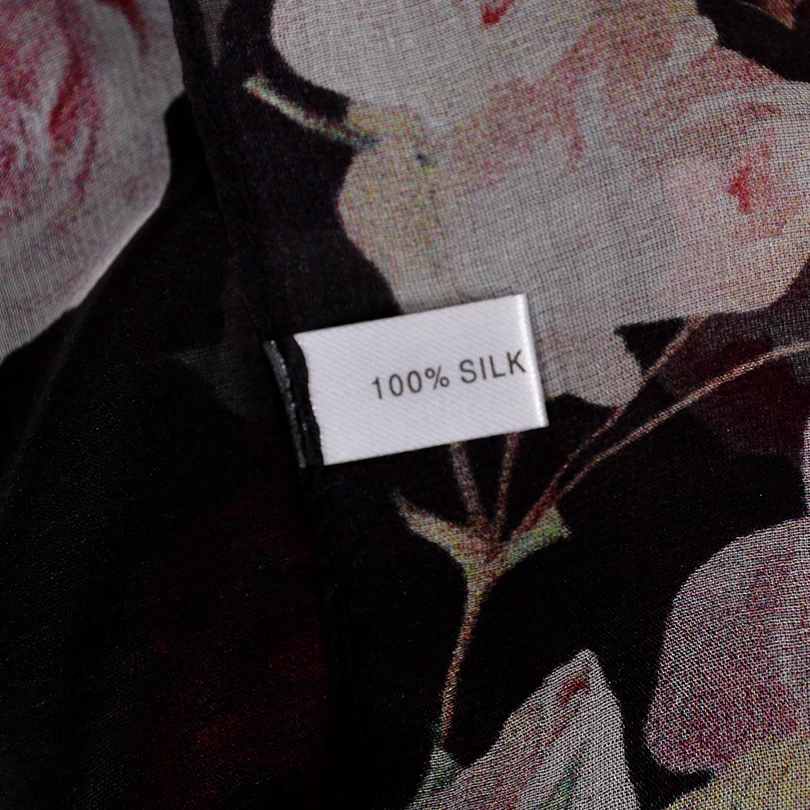 [BYSIFA] Black Roses Silk Scarf Shawl Women Spring Autumn Floral Design Long Scarves 2018 New Brand 100% Scarf Foulard 180*110cm