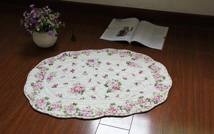 Korean Cotton Oval Cotton Print Floral Non-slip Mat Doormat bed pad Livingroom mat  dust-Proof 50*70cm Quality Free shipping