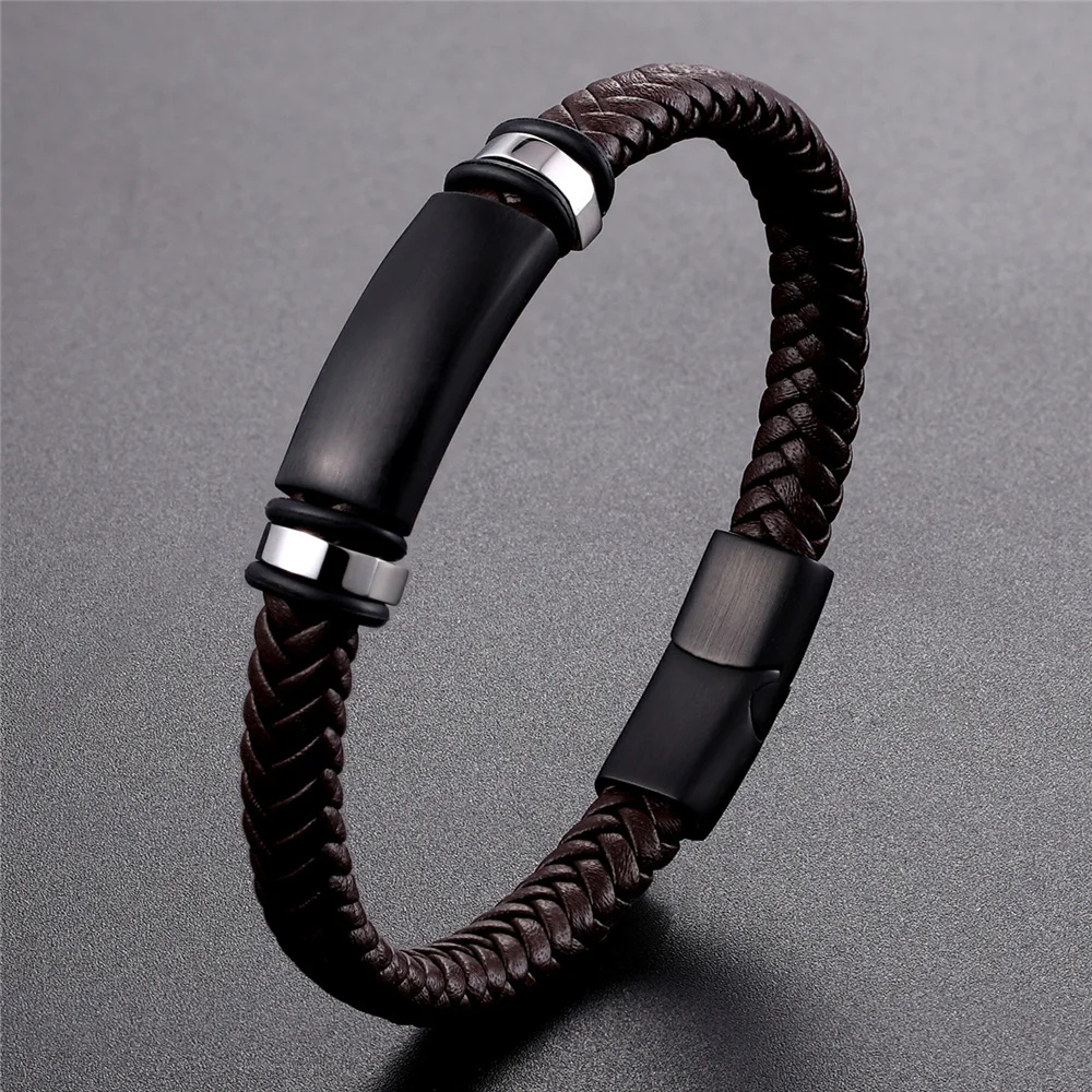 Black/Blue/Brown Genuine Leather Bracelet Women Fashion Magnetic Clasp Bracelet Men Jewelry Health Care Preferred Gift Pulseira