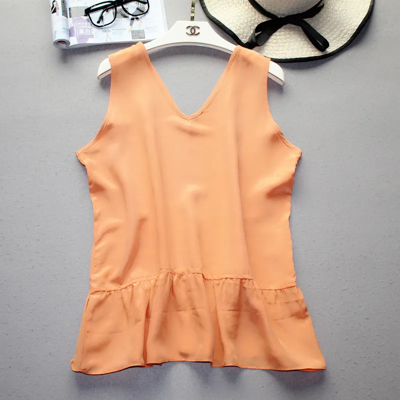 Summer 100% natural silk V-neck vest Large size silk sleeveless bottoming shirt wide shoulder strap