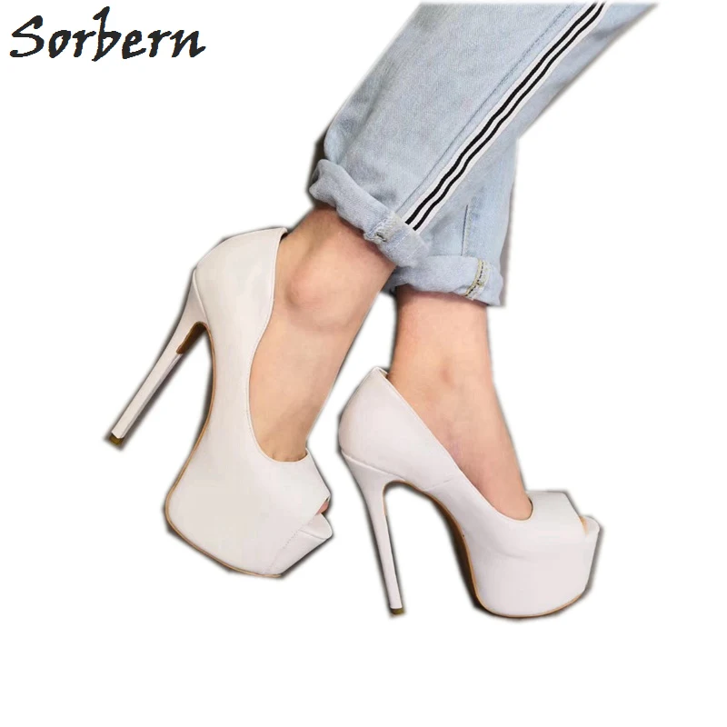 

Sorbern White Women Pumps Shoes High Heels Platform Ladies Party Pumps Shoes Slip On Peep Toe Plus Size Ladies Shoes With Heels