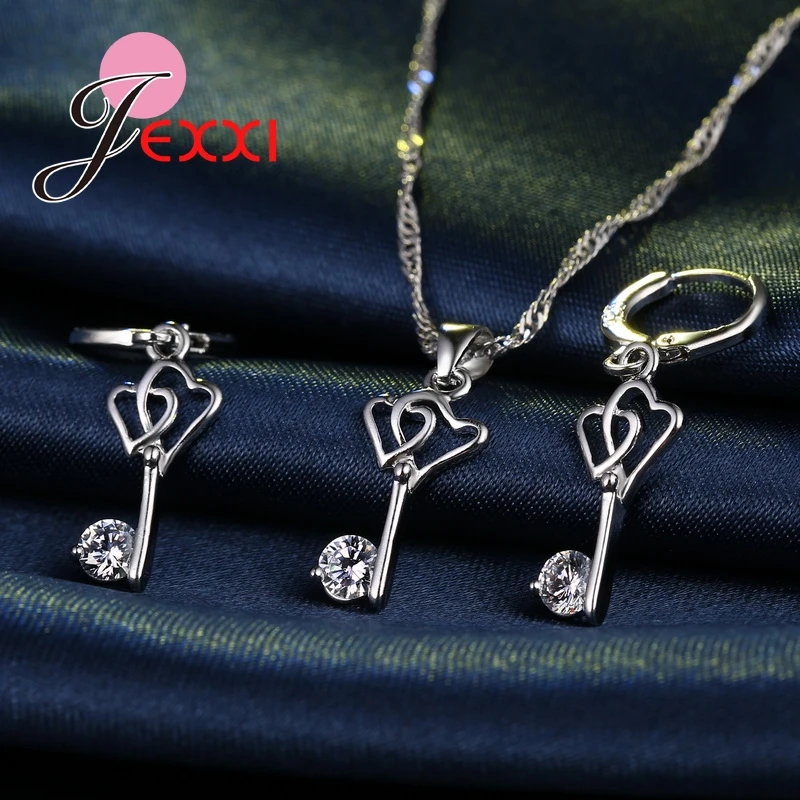 Sale Cubic Zirconia Stone Pendant Necklace 925 Sterling Silver  Key Jewelry Sets Women Bridal Wedding Accessories