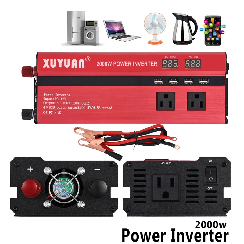 

Professional Car Inverter 2000W DC 12V to AC 110V Power Supply Car Voltage Converter USB Charger Dual LED Display Inversor Power