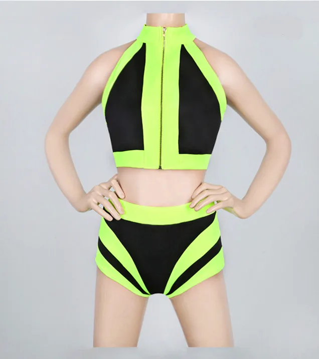 Fashion ds costume Sexy dj twirled service Neon Color jazz dance Set