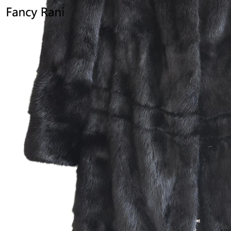 Russian Style 125cm Real Mink Fur Coat Hooded X-Long Rex Fur Coat Genuine Natural Mink Fur Coat Women Black Coats With Fur Hood