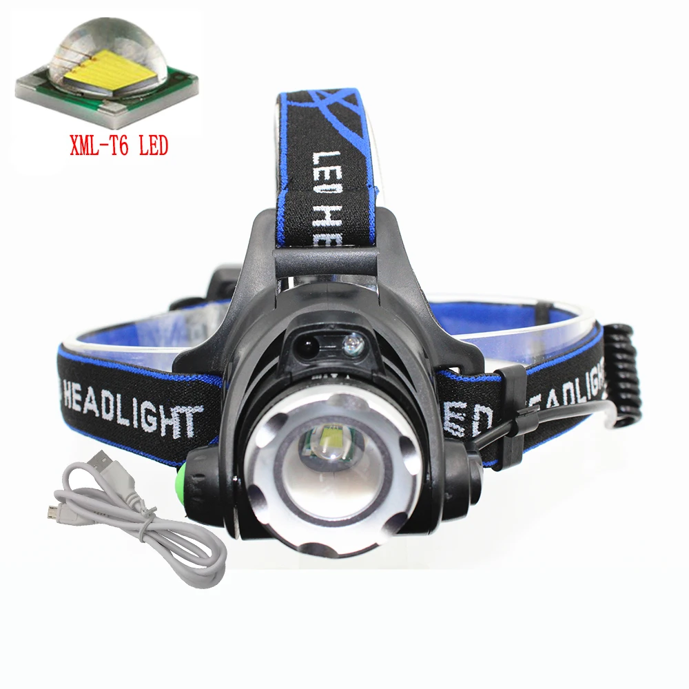 XM-L T6 LED Headlamp Flashlight IR Sensor Headlight Induction Micro USB Rechargeable Lantern Head Torch Use 18650 Battery