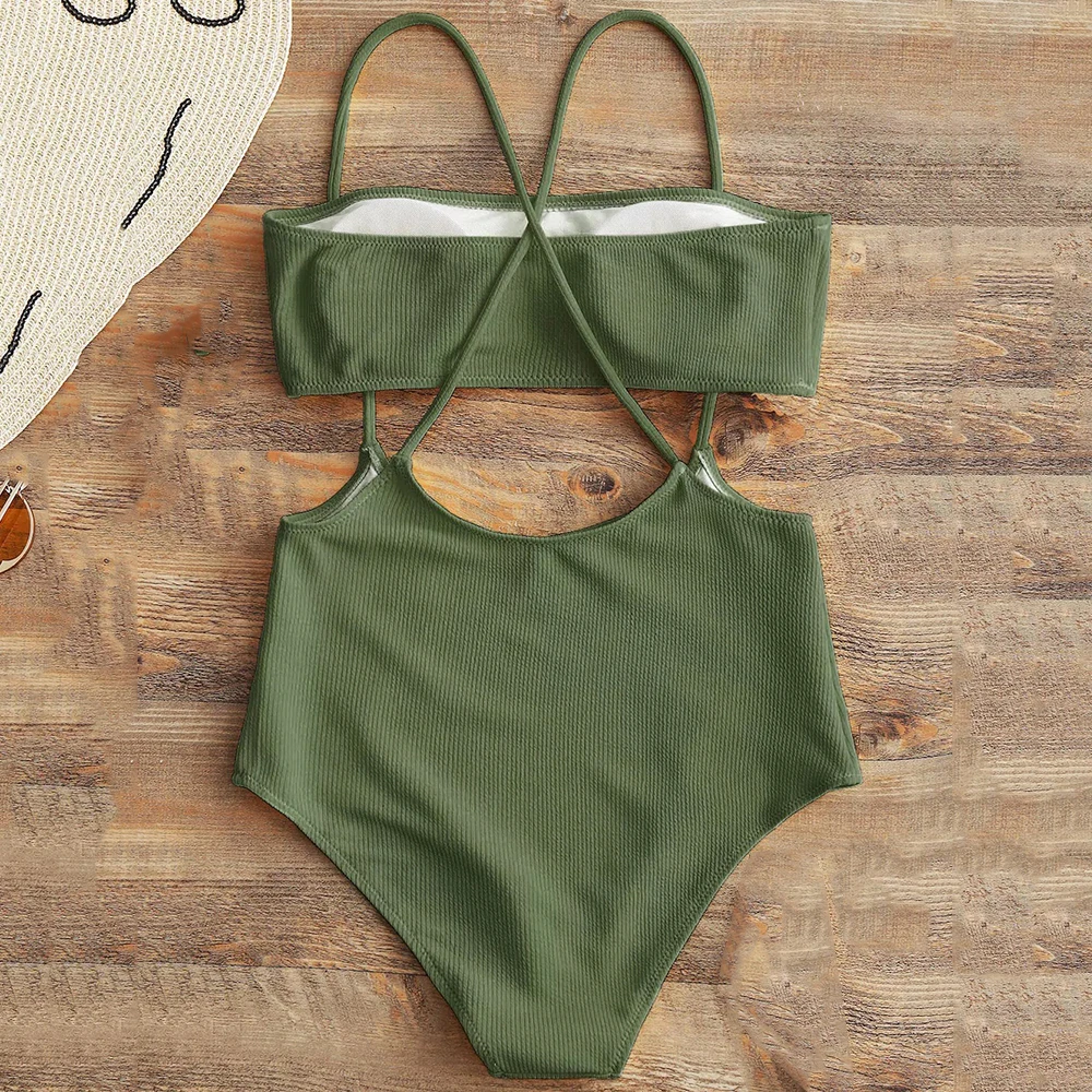 RIbbed Two Pieces Swimsuit Women High Cut Monokini Thong Swimwear One Piece Swimsuit Two pieces Bikini Set Bathing Suit Swim