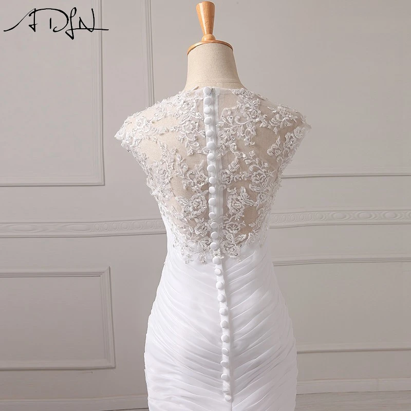 ADLN-Colher Vestidos De Noiva Sereia, Elegante Vestido De Noiva, Manga Plissada, Ilusão De Volta, Branco Marfim Organza