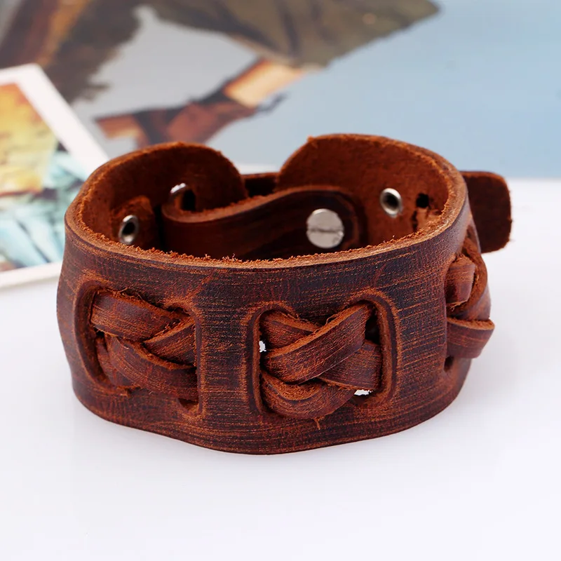 Wide Wrap Leather Bracelets Charm Bracelets & Bangles for Men Women Jewely Friendship Bracelets Black Brown Vintage Adjustable