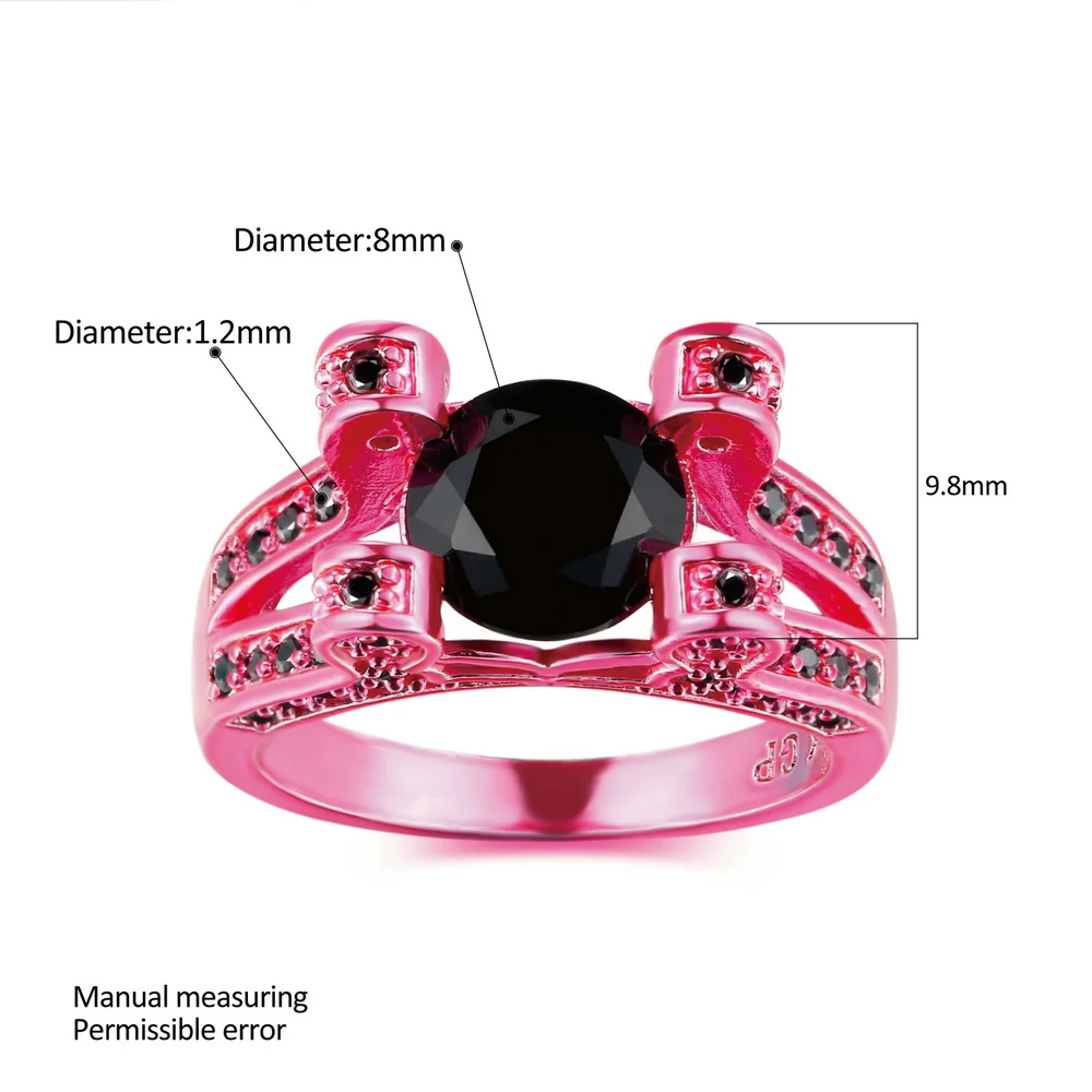Double Fair New Special Round Shape Pink Gold Color Rings Sets Black Cubic Zirconia Fashion Party Jewelry For Women DD043