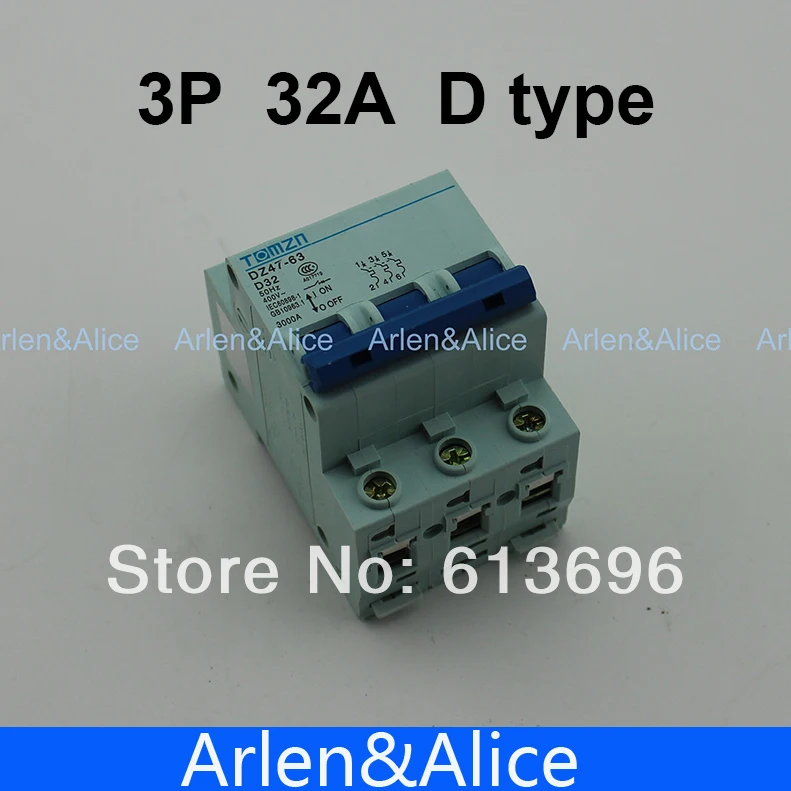 3P 32A D type 240V/415V  Circuit breaker MCB 4 POLES