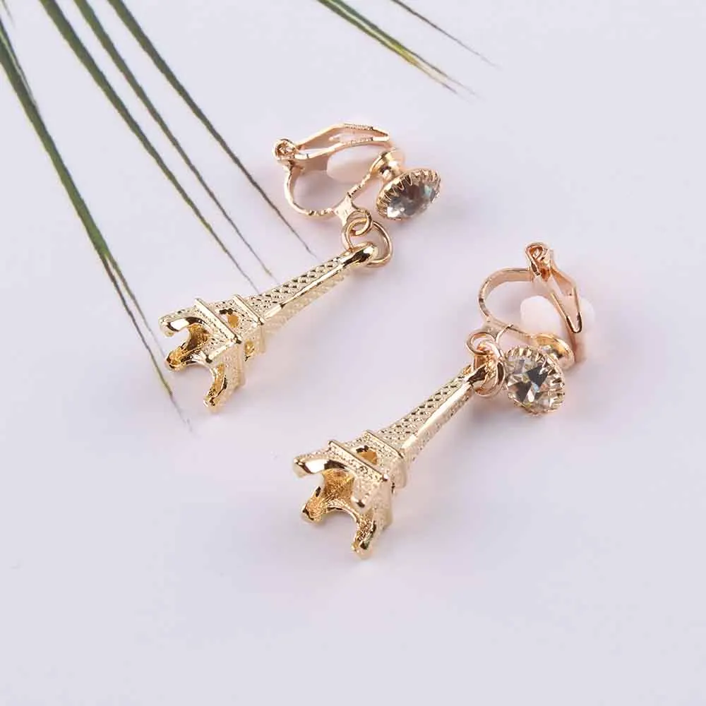 High Quality Eiffel Tower shape Clip on Earrings Without Piercing for Girls Party Needn\'t Ear Hole for Girls Party Jewelry