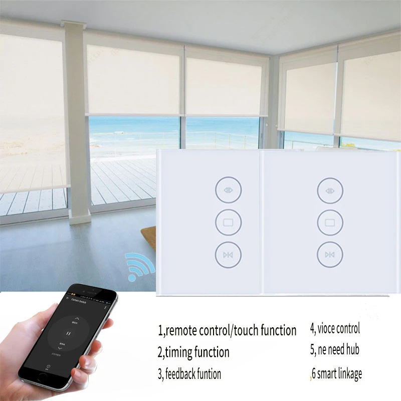 와이파이 원격 제어 스마트 커튼 스위치, 와이파이 셔터 스위치 음성 터치 앱 제어 영국 표준 강화 유리 패널 알렉사