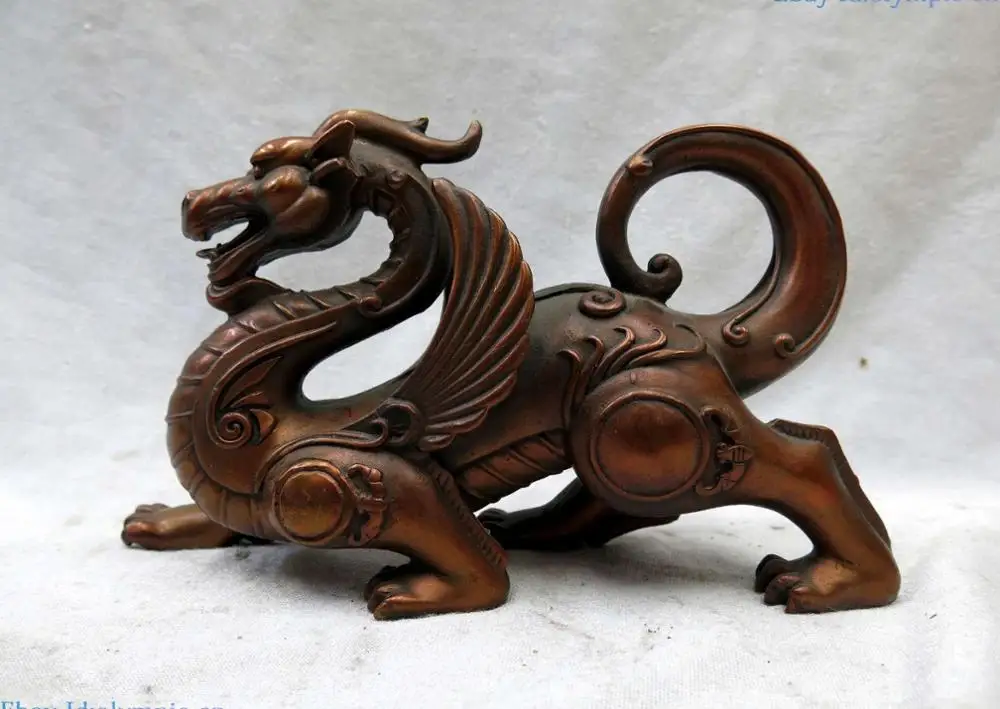 Fine red Bronze sculpture China mythical creatures copper dragon blessing Statue