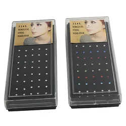 40PC/sets New Punk Vintage Rhinestone nose ring Men Women Ladies Piercing Nose Stud Pin Silver Color Body Piercing Jewelry