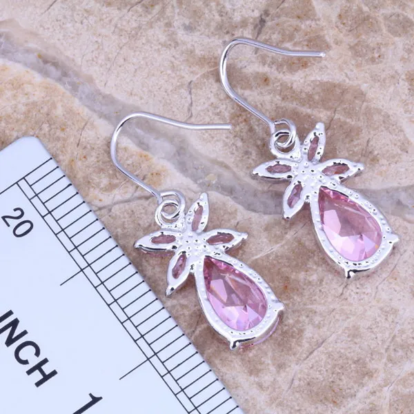 Pink & White CZ Silver Plated Drop Dangle Earrings Bag N0902 image 2