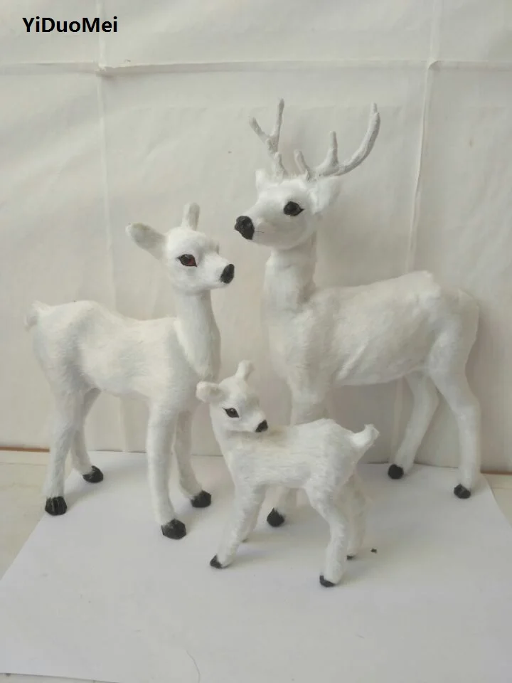 

plastic&furs white sika deer artificial deers , one family /3 members deers model handicraft ,home decoration gift a1918