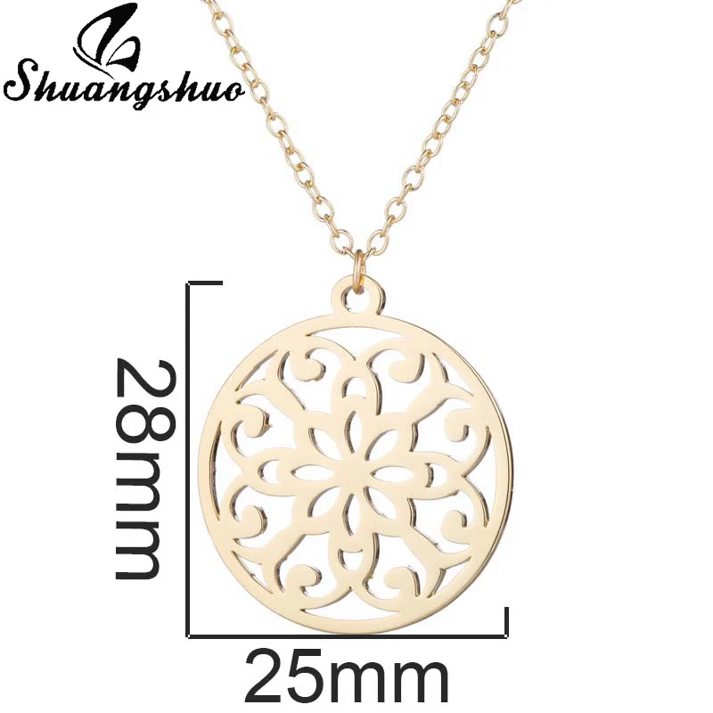 Shuangshuo Mandala Flower Necklace For Women Chokers Stainless Steel Plant Flower Pendants Circle Necklaces Jewelry Femme